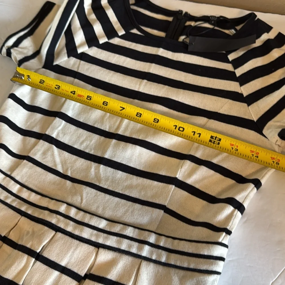 Tibi Women’s Striped Knit Dress Fit Flare Short Sleeves Black/White Size 2 New